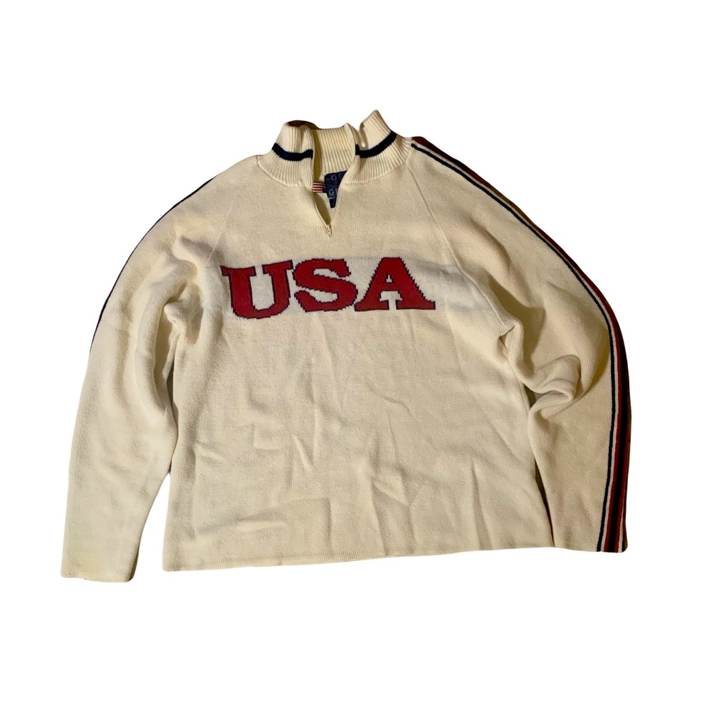 Vtg Old Glory Usa Spellout Mens Size Large Sweater Red White Blue